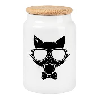 Cat kitten meow domestic cat cat eye cat dam - Cookie Jar with Wooden Lid - white - Front
