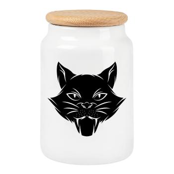 Cat kitten meow domestic cat cat eye cat dam - Cookie Jar with Wooden Lid - white - Front