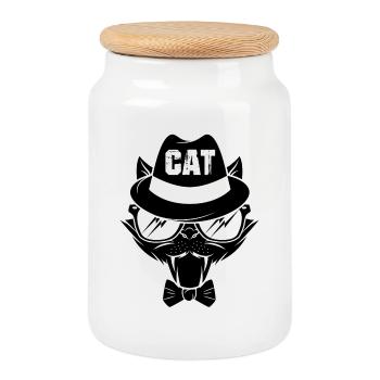 Cat kitten meow domestic cat cat eye cat dam - Cookie Jar with Wooden Lid - white - Front