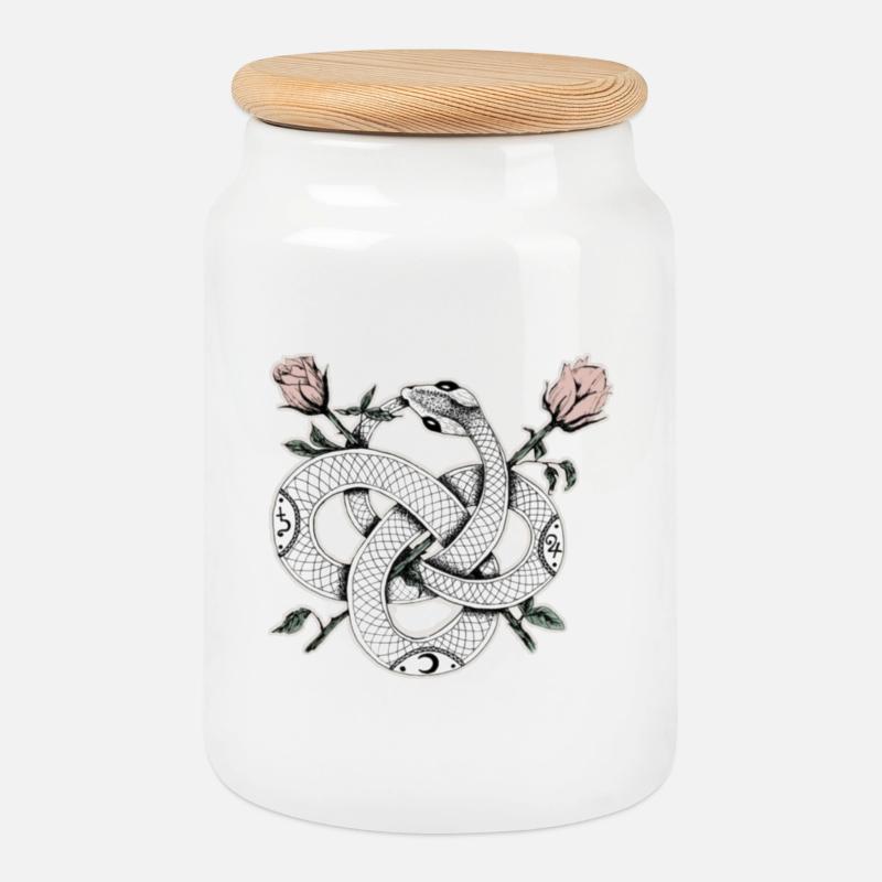Schlangen-Design mit Rosen - Keksdose mit Holzdeckel - Weiß