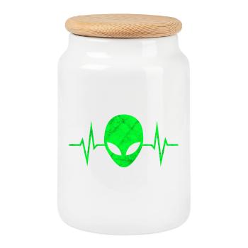 Alien, Tête Alien, Battement de Cœur, Pulsation, ECG - Boîte à biscuits avec couvercle en bois - blanc - Devant