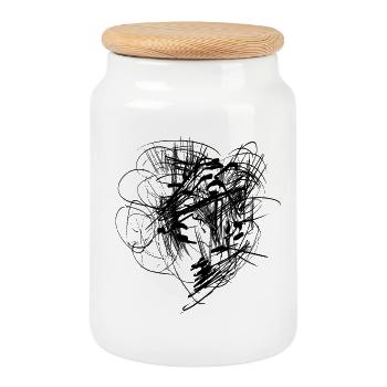 Abstract - Cookie Jar with Wooden Lid - white - Front