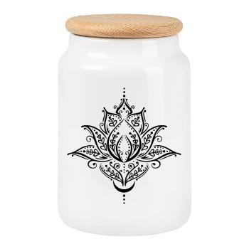 Filigree lotus flower with moon. Yoga. - Cookie Jar with Wooden Lid - white - Front