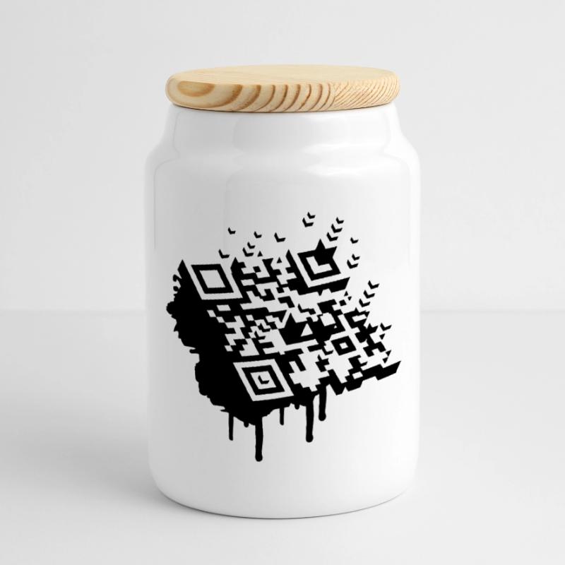 Un code à barres 3D comme un graffiti Boîte à biscuits avec couvercle en bois