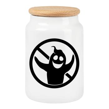 black sign symbol forbidden sign ghost ge - Cookie Jar with Wooden Lid - white - Front