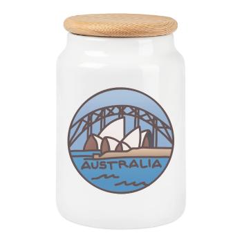 Australie - Sydney - Boîte à biscuits avec couvercle en bois - blanc - Devant