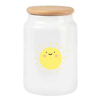 Sun smiley happy - Cookie Jar with Wooden Lid - white - Front