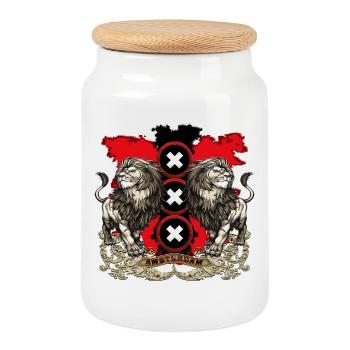 Amsterdam coat of arms 2018 white - Cookie Jar with Wooden Lid - white - Front