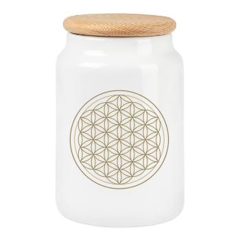 Goldenes Blütenkreis Ornament - Keksdose mit Holzdeckel - Weiß - Vorne