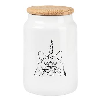 Unicorn cat - Cookie Jar with Wooden Lid - white - Front