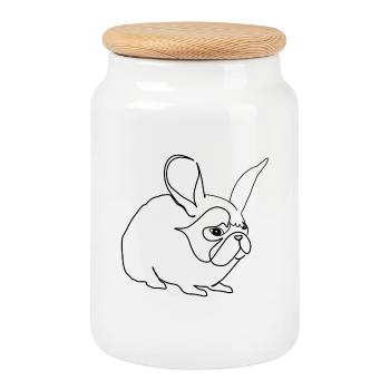 Hare or pug - Cookie Jar with Wooden Lid - white - Front