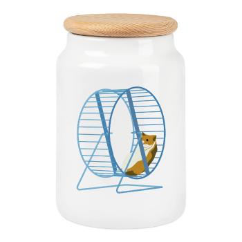 Hamster dans le vélo de fitness - Happy round - Boîte à biscuits avec couvercle en bois - blanc - Devant