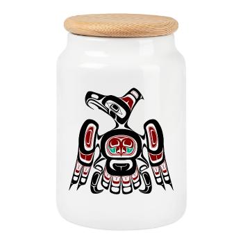 Northwest Pacific coast Kaigani Thunderbird - Cookie Jar with Wooden Lid - white - Front