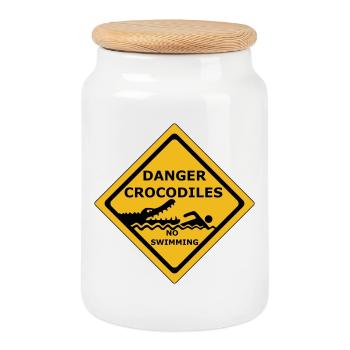 danger crocodiles - Boîte à biscuits avec couvercle en bois - blanc - Devant