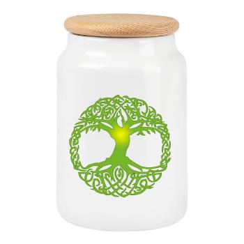 Arbre celtique - Boîte à biscuits avec couvercle en bois - blanc - Devant