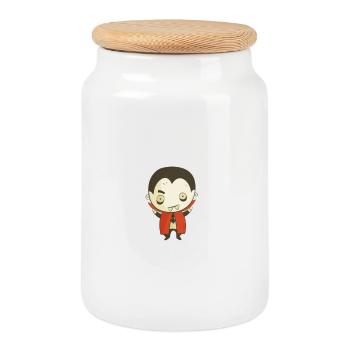 Dessin animé Vampire Dracula mignon – Conception d’Halloween - Boîte à biscuits avec couvercle en bois - blanc - Devant