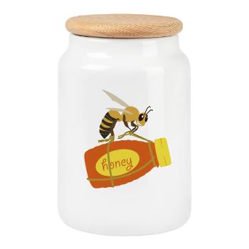 Abeille sur bouteille de miel pour apiculteur - Boîte à biscuits avec couvercle en bois - blanc - Devant