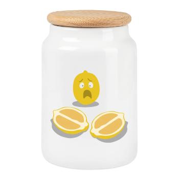 Sorgenlemon lemon character - Cookie Jar with Wooden Lid - white - Front