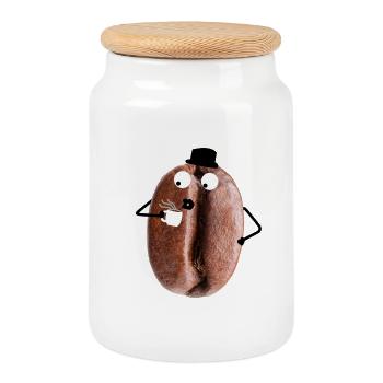Coffee bean with face - Cookie Jar with Wooden Lid - white - Front