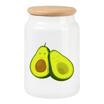 Cuddly avocado friendship - Cookie Jar with Wooden Lid - white - Front