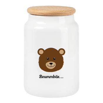 Tête d’ours brun dessin animé - Boîte à biscuits avec couvercle en bois - blanc - Devant
