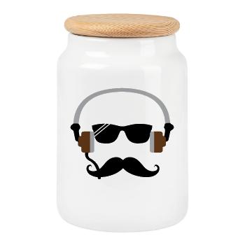 Casque Minimaliste avec barbe - Boîte à biscuits avec couvercle en bois - blanc - Devant