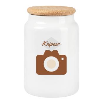 Knipser Kamera Emblem - Keksdose mit Holzdeckel - Weiß - Vorne
