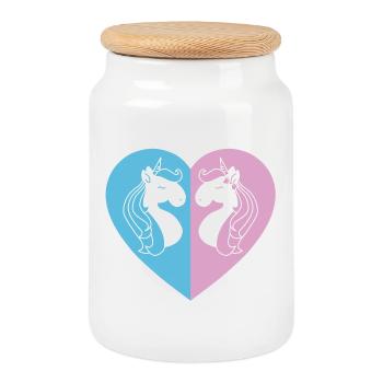 Coeur de licorne à deux faces - Boîte à biscuits avec couvercle en bois - blanc - Devant