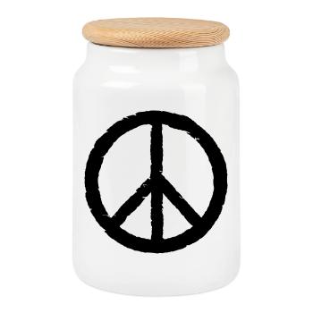 Peace Zeichen, Frieden - Keksdose mit Holzdeckel - Weiß - Vorne