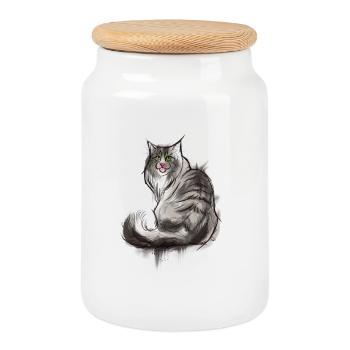 Norwegian Forest Cat - Cookie Jar with Wooden Lid - white - Front