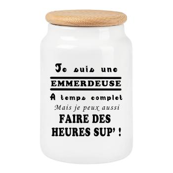 JE SUIS UNE EMMERDEUSE - Boîte à biscuits avec couvercle en bois - blanc - Devant