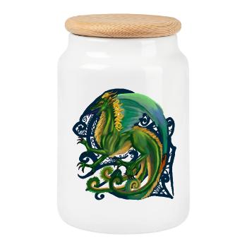 Drachen - Keksdose mit Holzdeckel - Weiß - Vorne