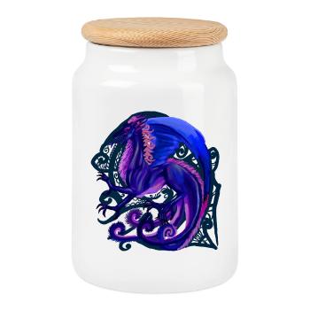 blauer Drache - Keksdose mit Holzdeckel - Weiß - Vorne