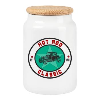 Hot Rod Classic Oldtimer Auto Car US Car Geschenk - Keksdose mit Holzdeckel - Weiß - Vorne