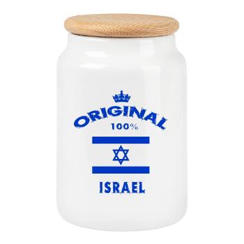 Israel Original 100% Flag Jerusalem Gift - Cookie Jar with Wooden Lid - white - Front