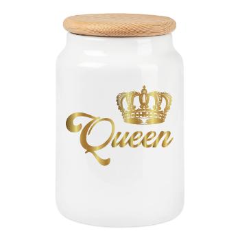 Couronne de couronnes King Queen JGA Wedding Bride Bräu - Boîte à biscuits avec couvercle en bois - blanc - Devant
