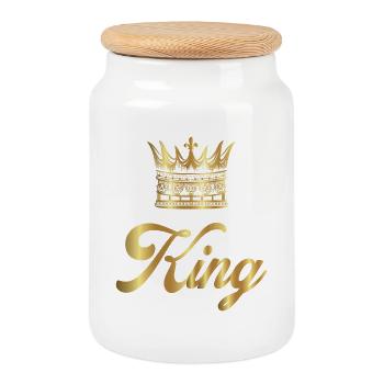 Couronne de couronnes King Queen JGA Wedding Bride Bräu - Boîte à biscuits avec couvercle en bois - blanc - Devant
