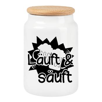 Läuft - Säuft Bier lustig Spruch - Keksdose mit Holzdeckel - Weiß - Vorne