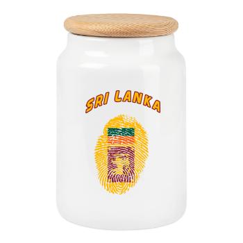 Sri Lanka Asia Country Fingerprint Gift - Cookie Jar with Wooden Lid - white - Front