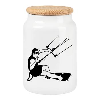 kitesurfer - Cookie Jar with Wooden Lid - white - Front