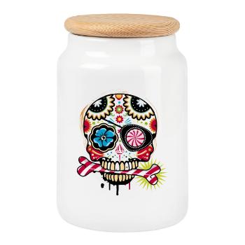 Skull with eye patch and candy cane - Cookie Jar with Wooden Lid - white - Front