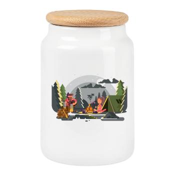 Lagerfeuer Waldcamping Duo - Keksdose mit Holzdeckel - Weiß - Vorne