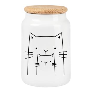 2 chats - cadeau de dessin pour les propriétaires de chat - Boîte à biscuits avec couvercle en bois - blanc - Devant