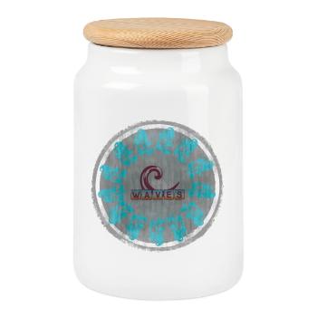 Ozeanwellen mit Vintage - Wellen - Schriftzug Surf - Keksdose mit Holzdeckel - Weiß - Vorne