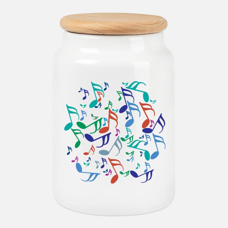 Colorful Music Notes - Cookie Jar with Wooden Lid - white