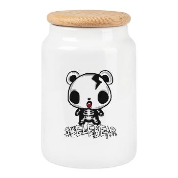Skeleton Bear Halloween - Cookie Jar with Wooden Lid - white - Front