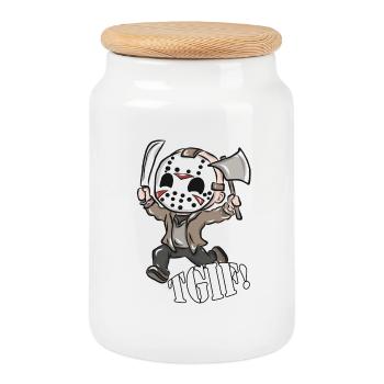 Jason Halloween Gift - Cookie Jar with Wooden Lid - white - Front