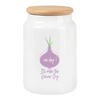 Zwiebel Spruch One Day I'll Make The Onions Cry - Keksdose mit Holzdeckel - Weiß - Vorne