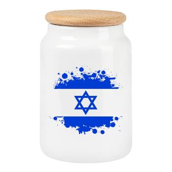 Israël taches / Cadeau de Jérusalem couleurs nationales - Boîte à biscuits avec couvercle en bois - blanc - Devant
