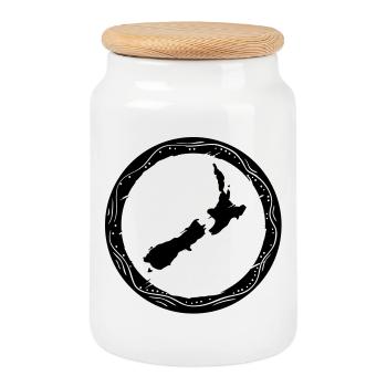new zealand - Cookie Jar with Wooden Lid - white - Front